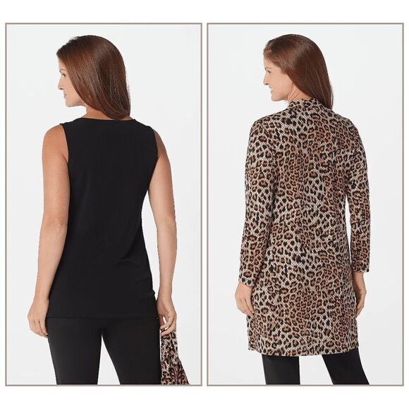 Susan Graver 3X Reg Animal Printed Novelty Knit Duster Cardigan & Tank Set NWT - Picture 2 of 4
